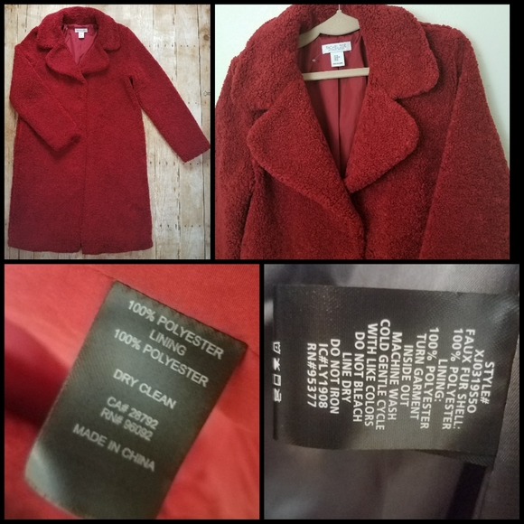 FLASH SALE! NWOT RACHEL ZOE Trench Deep Red Teddy Bear Coat - Picture 6 of 10